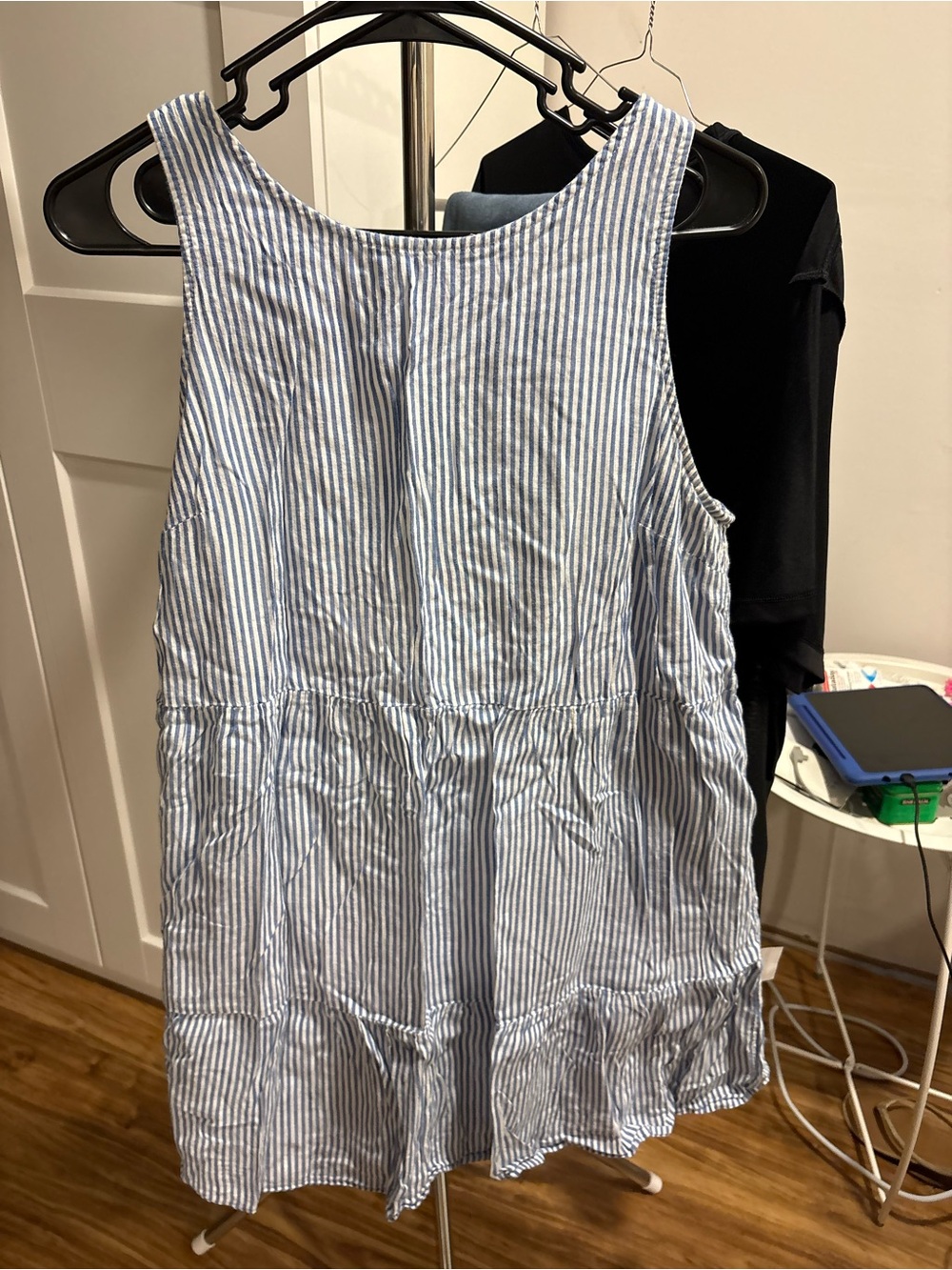 Blue and White Striped Sleeveless Cotton Tunic Top